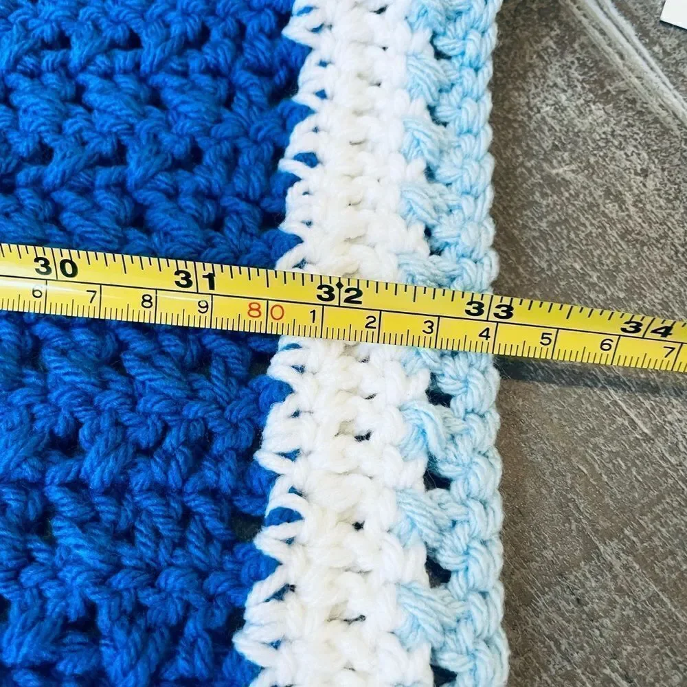 Handmade Crochet Knit Blue Baby Blanket Crib Nursery Tapestry